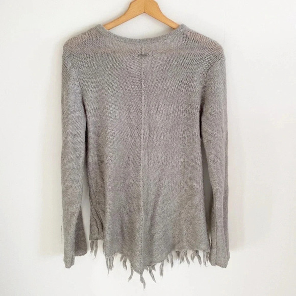 Prana Gray wool blend Cable Knit Wool Blend Fringe knit long sleeve Sweater top - Picture 6 of 10